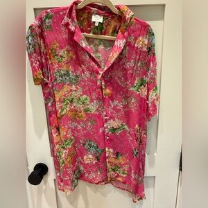 HEMANT & NANDITA Hot Pink Floral Blouse with Gold Accents